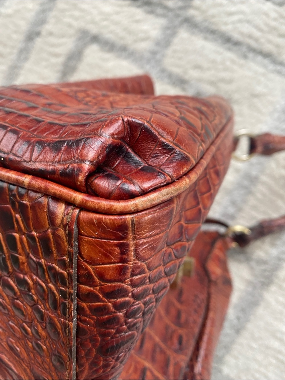 Brahmin Elisa Pecan Croc Embossed Melbourne Leather Handbag with Crossbody Strap - Picture 5 of 11